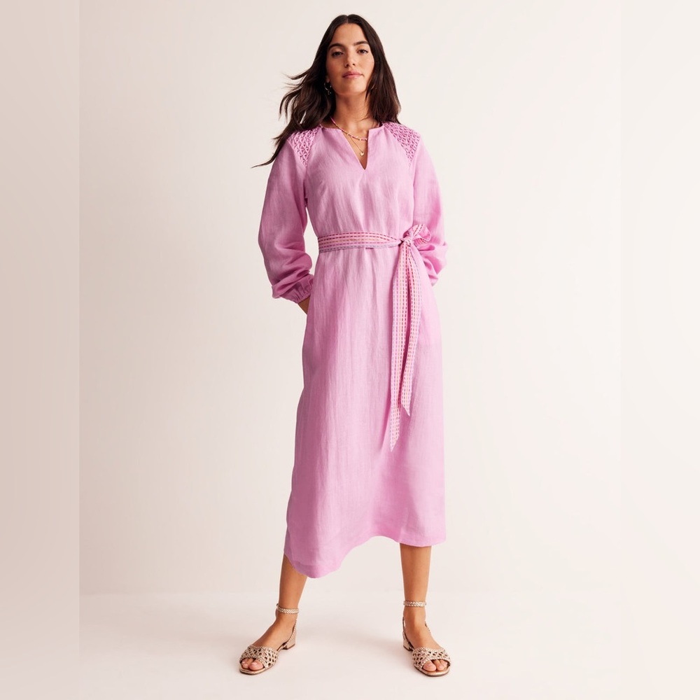 FINAL$💥Boden Linen Midi Smocked Dress | Sweet Lilac *MISSING BELT* 16/18R (XL)